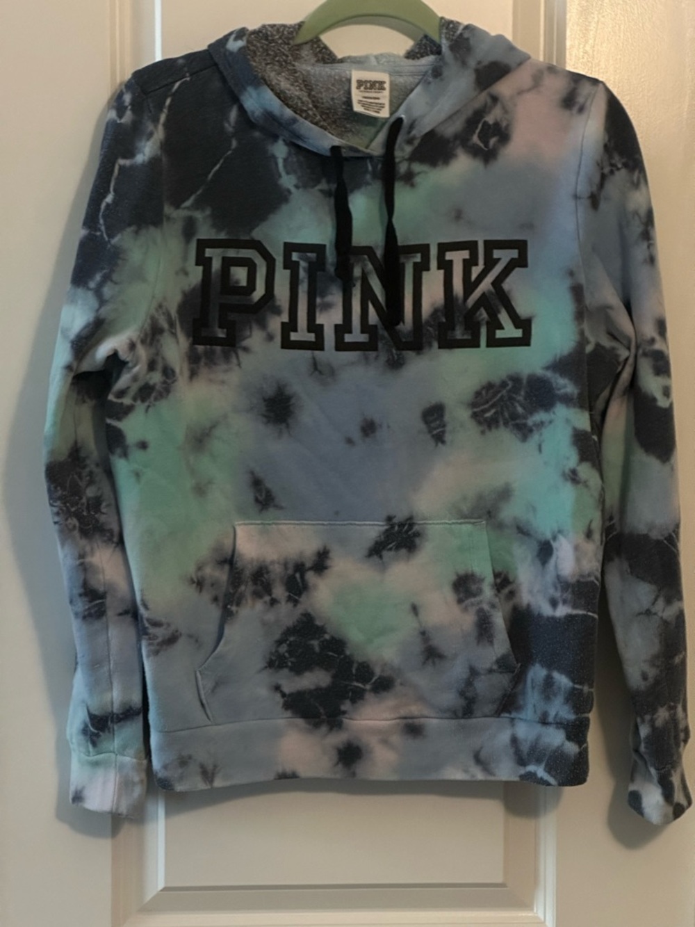 PINK Victoria's Secret Tie-Dye Pullover Hoodie in Blue, Black, Mint